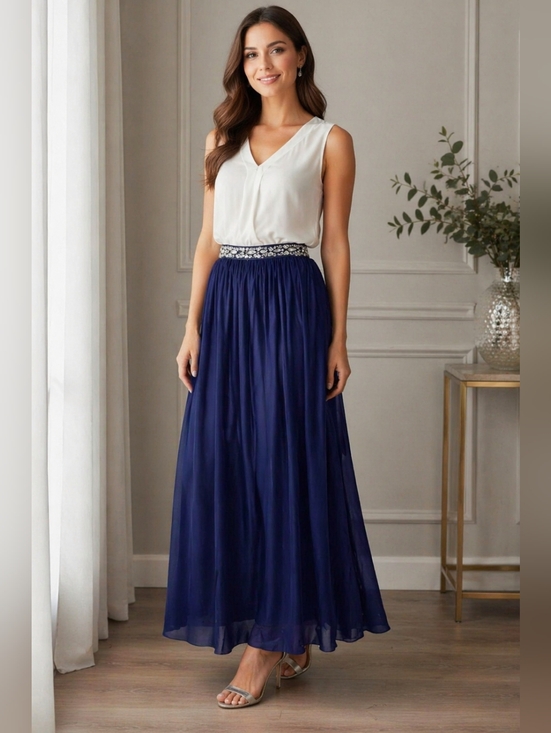 Anne Klein Dresses & Skirts - My Michelle Navy Blue Metallic Skirt with Lace & Chiffon Hem – Formal Size 9